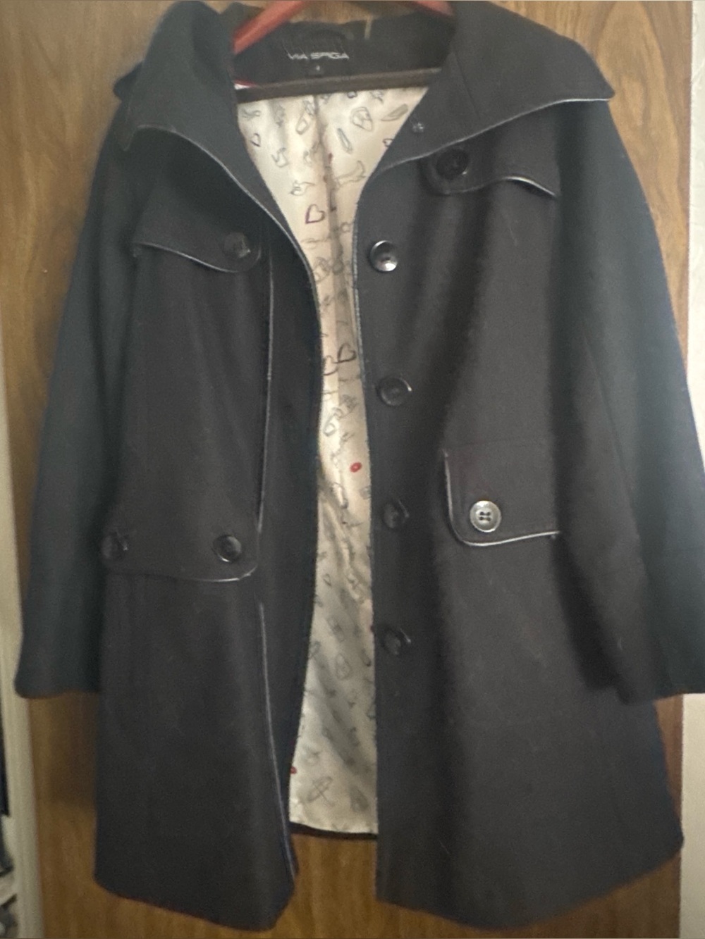 Via Spiga Men's Black Wool Pea Coat